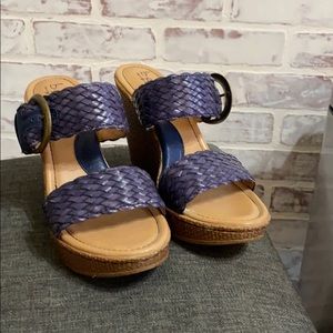 Navy braided strap wedge sandals
